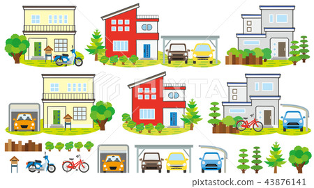 房子風景（車庫和摩托車） 43876141