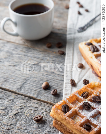 Soft Viennese Belgian waffles with powdered sugar  43876399