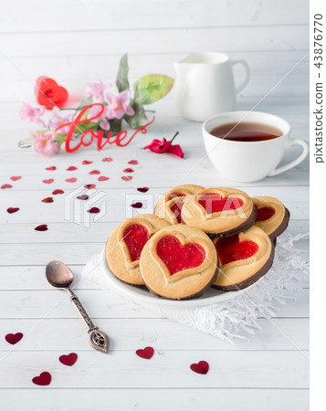 Homemade Cookies with a Red Jam Heart Valentine's  43876770