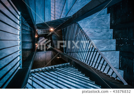 Industrial loft spiral staircase with black metal 43876832