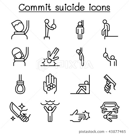 Commit suicide icon set in thin line style 43877465