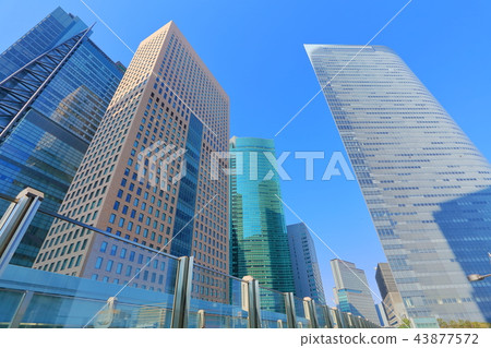 Shiodome skyscrapers under fine weather Shiodome skyscrapers under fine weather 43877572