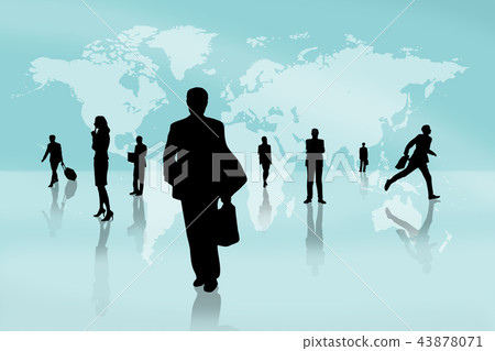 World map and businessman and businesswoman CG World map and businessman and businesswoman CG 43878071