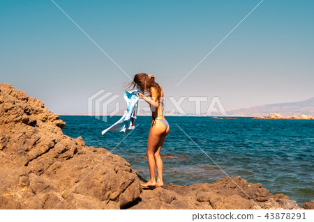 sexy girl on the rocks by the sea 43878291