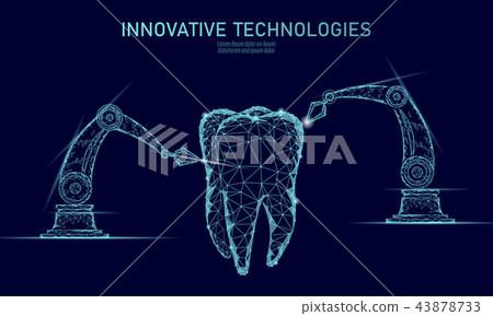 3d tooth innovation robot arm polygonal concept. Stomatology symbol low poly triangle abstract oral 3d tooth innovation robot arm polygonal concept. Stomatology symbol low poly triangle abstract oral 43878733