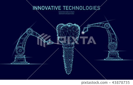 3d tooth innovation robot arm polygonal concept. Stomatology symbol low poly triangle abstract oral 3d tooth innovation robot arm polygonal concept. Stomatology symbol low poly triangle abstract oral 43878735