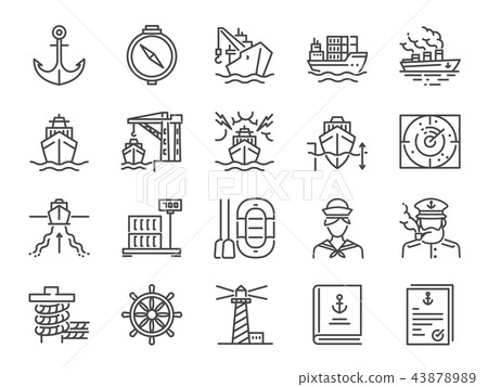 Marine port icon set. 43878989
