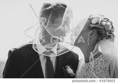 black and white photo portrait of the bride  groom 43879803