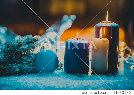 christmas decoration with bauble and candle christmas decoration with bauble and candle 43880180