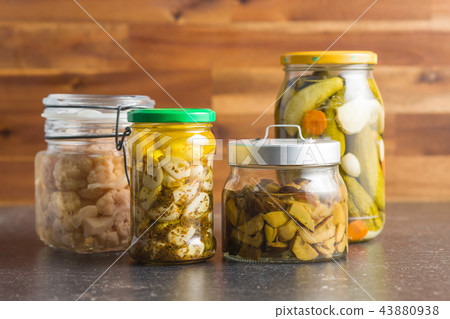 Pickled vegetable in jar. 43880938
