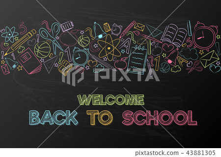 School flyer with hand drawn accessories. Vector. 43881305