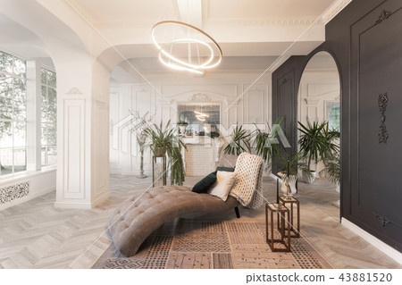 interior in hotel. daylight in the interior and light of electric lamps. luxury living room with interior in hotel. daylight in the interior and light of electric lamps. luxury living room with 43881520