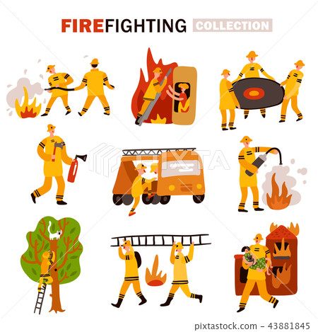 Fire Fighting Flat Icons Set Fire Fighting Flat Icons Set 43881845