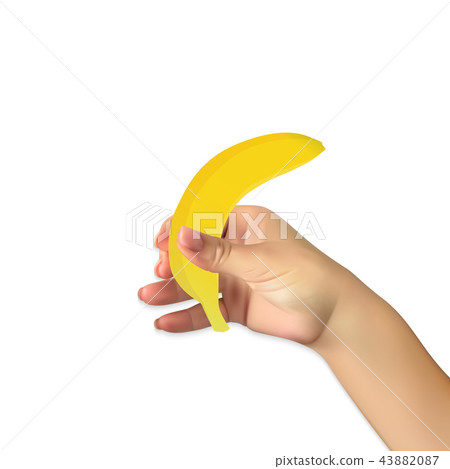Man's naturalistic hand holds a banana. Vector Illustration Man's naturalistic hand holds a banana. Vector Illustration 43882087