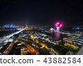 Sydney city skyline at night with fireworks 43882584