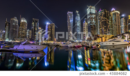 Dubai skyscrapers panorama during night hours 43884082