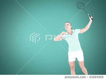 Tennis woman with blank green background 43884908