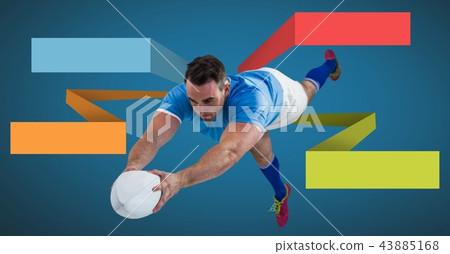Rugby player with blank infographic chart panels 43885168