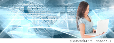 Woman using laptop with geometric transitions 43885305