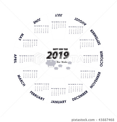 2019 Calendar Template.Circle calendar template 43887468