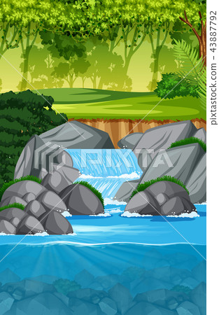 beautiful waterfall landscape scene 43887792