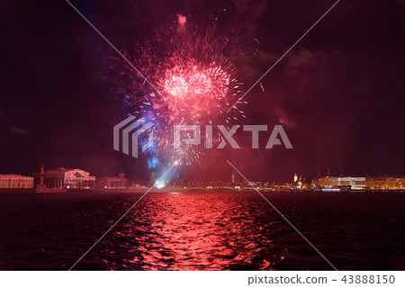Firework on the Neva River at night. St Petersburg Firework on the Neva River at night. St Petersburg 43888150