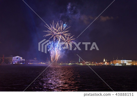 Firework on the Neva River at night. St Petersburg Firework on the Neva River at night. St Petersburg 43888151