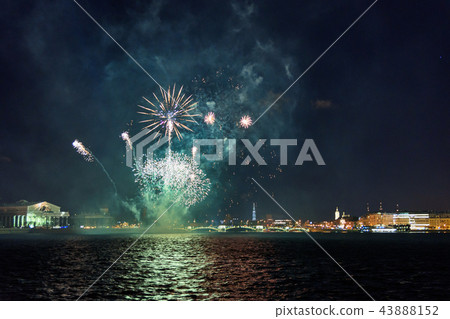 Firework on the Neva River at night. St Petersburg 43888152