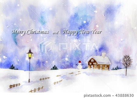 Lettered watercolor winter landscape 43888630