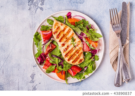 Chicken breast with fresh salad. Chicken breast with fresh salad. 43890837