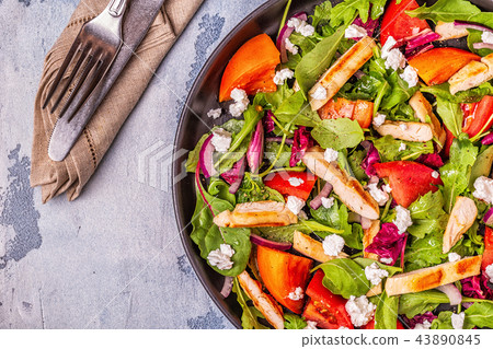 Fresh salad with chicken breast. Fresh salad with chicken breast. 43890845