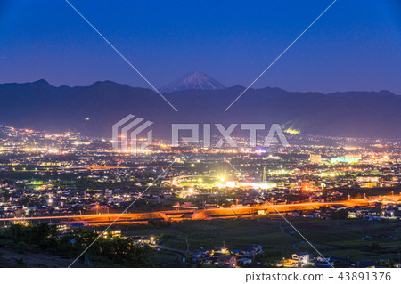"Yamanashi Prefecture" Night view of Mt. Fuji and Kofu Basin "Yamanashi Prefecture" Night view of Mt. Fuji and Kofu Basin 43891376