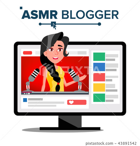 ASMR Blogger Channel Vector. Female. Fast Help To Sleep. Insomnia Concept. Isolated Illustration 43891542