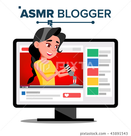 ASMR Blogger Channel Vector. Woman. Relax Effect. Insomnia Concept. Popular Video Streamer Blogger 43891543