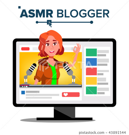 ASMR Blogger Channel Vector. Girl. Enjoying Sound. Video Blog Channel. Isolated Illustration ASMR Blogger Channel Vector. Girl. Enjoying Sound. Video Blog Channel. Isolated Illustration 43891544