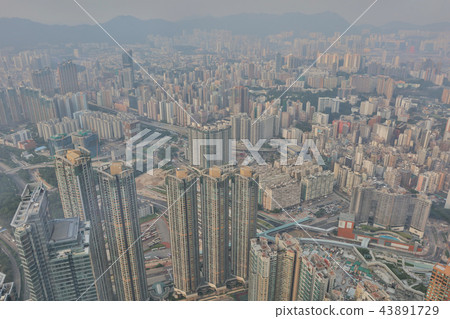 a city aerial view with urban skyscrapers a city aerial view with urban skyscrapers 43891729