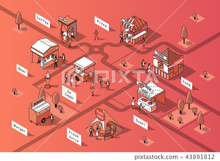Vector 3d isometric food courts, urban marketplace 43891812