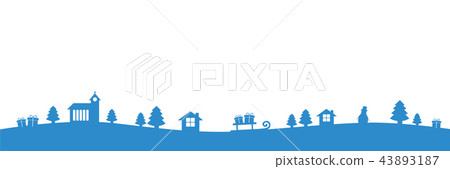 christmas blue border with church firs houses and gifts landscape christmas blue border with church firs houses and gifts landscape 43893187