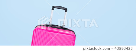 banner pink suitcase isolated on blue background banner pink suitcase isolated on blue background 43893423