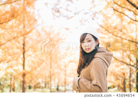  水杉綠樹成蔭的樹和婦女 43894654