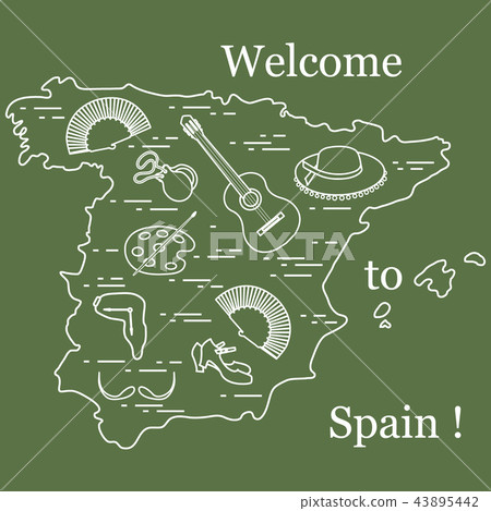 various symbols of Spain arranged in a circle various symbols of Spain arranged in a circle 43895442