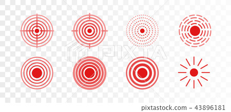Vector set of red rings icon for medical design on transparent background. Pain circle to mark 43896181