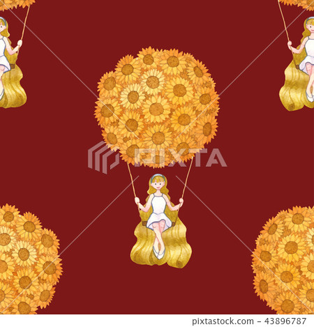 Girl sitting on Swing under Sunflower Balloon Girl sitting on Swing under Sunflower Balloon 43896787