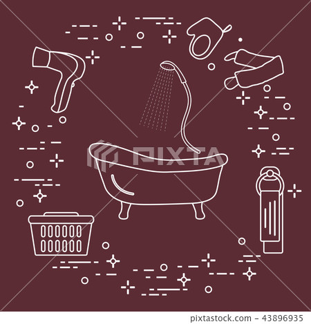 Bath, shower, dryer, washcloths, towel, basket 43896935