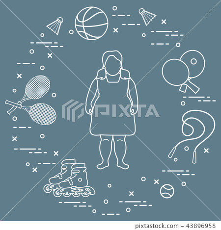 Fat Girl Sports Equipment Children Activities Stock Illustration