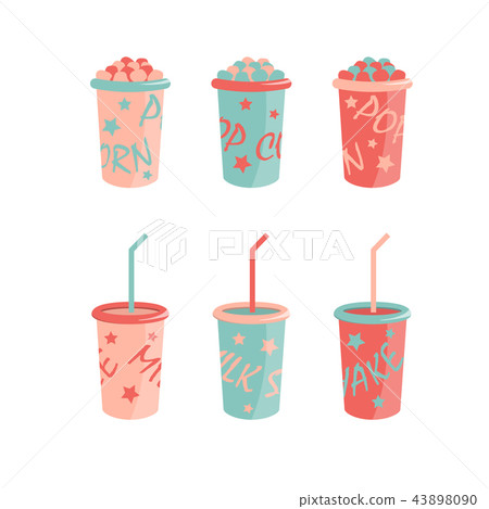 Cartoon icons. milk shakes and pop corn boxes 43898090