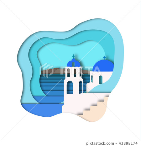 Paper art style background. Vector Santorini view. 43898174