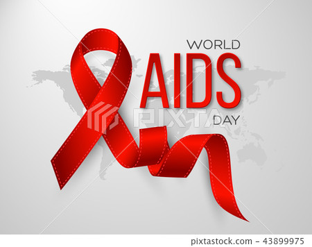 World Aids day concept. Realistic awareness red ribbon on grey map background, vector illustration World Aids day concept. Realistic awareness red ribbon on grey map background, vector illustration 43899975