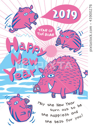 2019 New Year's card "Hetara Boar" happy new year with English supplementary notes 43900276
