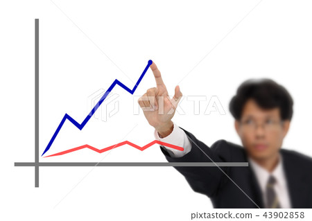 Business man point to top of blue line graph. 43902858